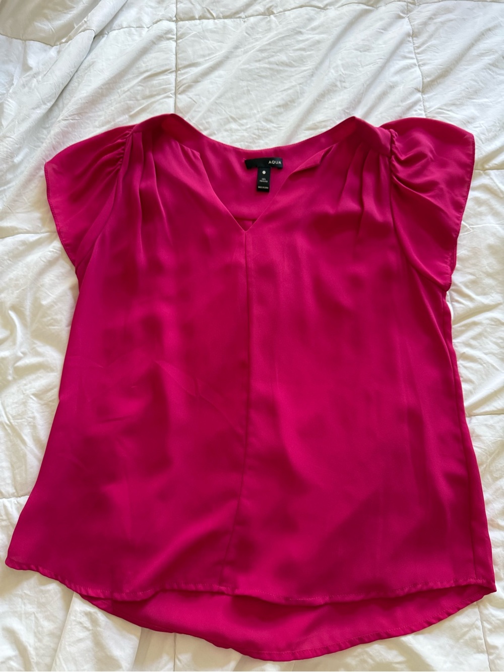 Aqua Bright Pink V-Neck Flutter Sleeve Blouse